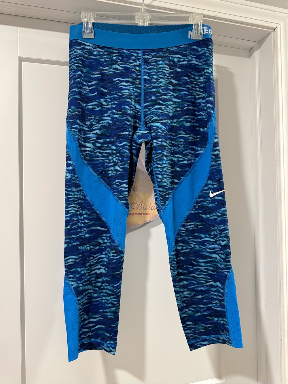 Nike Women’s Blue Patterned Leggings with Bright Blue Panels